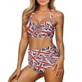 thumbnail image 3 of Suhoaziia Women Bikinis Tow Piece Set Ruched Tie Knot Underwired Swimsuit Cover Up,UK Flag Halter Neck Top Bathing Suits String Sexy Bathing Suit Size M, 3 of 6