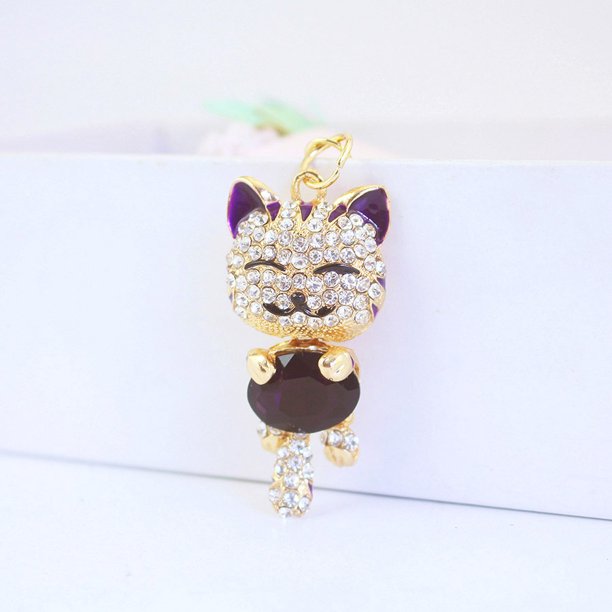 Llavero creativo con forma de gato de la suerte con incrustaciones de diamantes, accesorio para bolso de mujer, llavero con colgante de metal de gatito, regalo pequeño