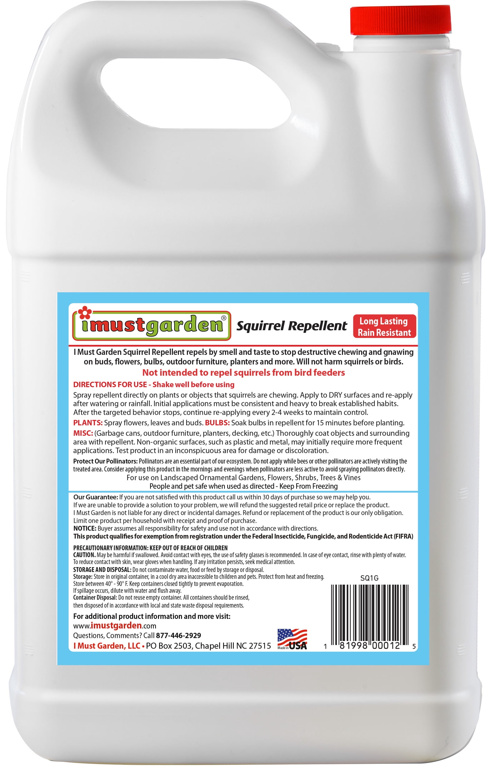 I Must Garden Squirrel Repellent: Protects Vehicles, Plants, Decking, & Furniture - Works on Chipmunks - 1 Gallon Ready to Use Refill
