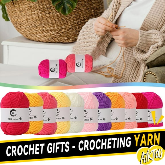 AYktou Cotton Yarn -Milk Cotton Yarn 25G,4 Strands,Acrylic Yarn Skeins,Multicolored Lightweight Yarn For Crochet,Knitting and Crafts,Assorted Colors