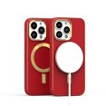thumbnail image 4 of For Apple iPhone 15 Pro Max (6.7") Ultimate PU Leather Hybrid MagSafe Compatible Bumper Gold Frame Protection Cover ,Xpm Phone Case [ Red ], 4 of 6