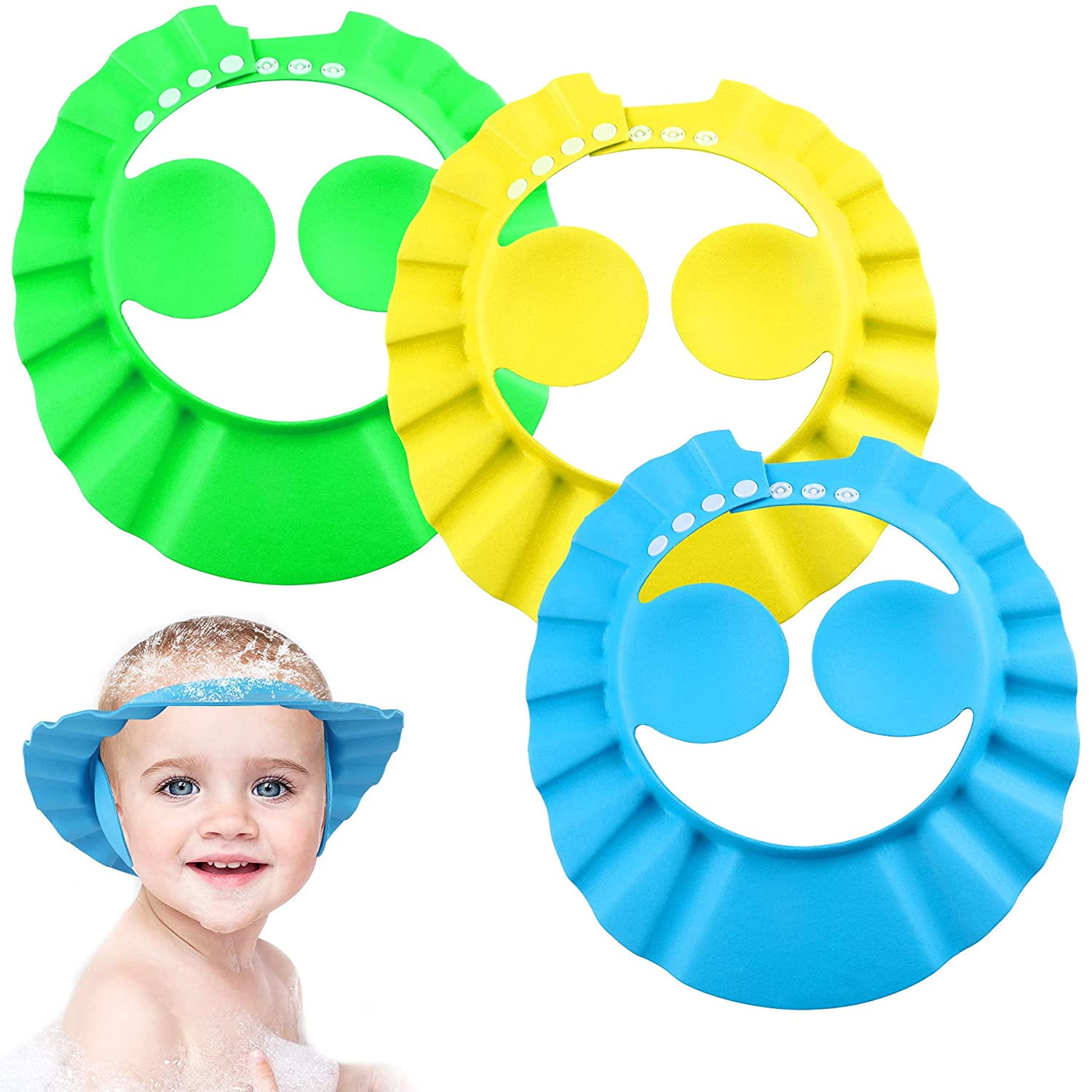 JANYUN 3Pcs Baby Shower Cap for Boy Adjustable Toddler Bath Shampoo Hat