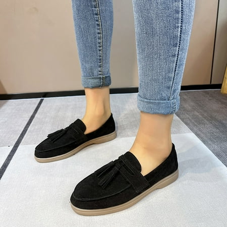 

TOWED22 Flats For Women Women s Flats Pointed Toe Ballet Shoes Knit Dress Shoes Low Wedge Slip On Walking Office Business Loafers Black