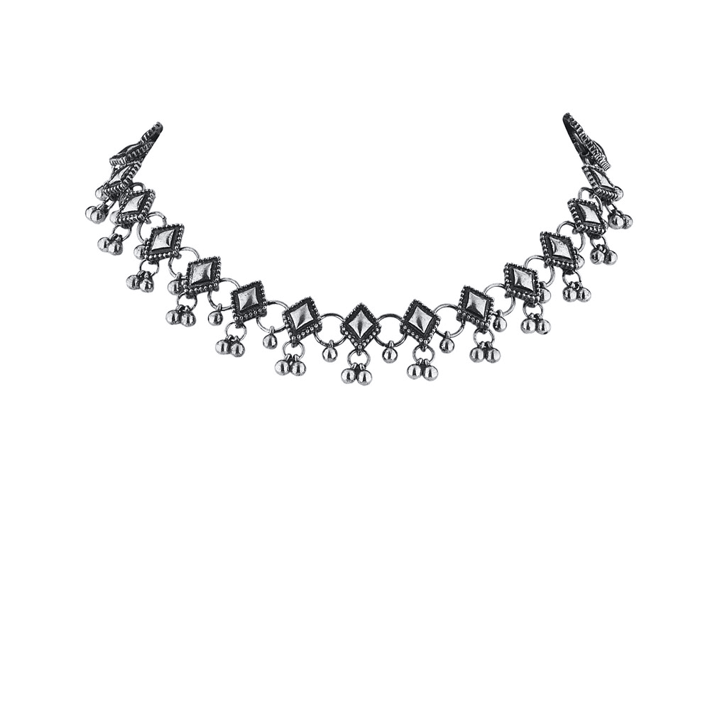 Lux Accessories Boho Bohemian burnished Silver Diamond Dangle Statement