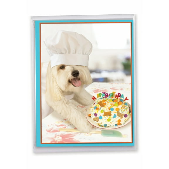NobleWorks Jumbo Funny Birthday Greeting Card 8.5 x 11 Inch with Envelope (1 Pack) Big, Jumbo Bday Dog Chef J3200BDG