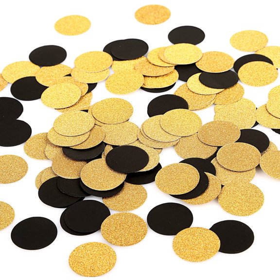 400PCS Glitter Paper Circles, Wedding and Party Decorations, Table Decorations, 0.98 inches in diameter (Gold and Black Glitter)