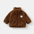 thumbnail image 2 of Huowey Kids Winter Jacket Casual Full Zip Up Cute Coats Fuzzy Stand Collar Long Sleeve Color Lock Outerwear Cozy Coat With Pocket Soft Warm Dailywear Streewear,Brown,5-6 Years, 2 of 7
