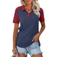 thumbnail image 2 of Soyumi Womens Crewneck Shirts Summer Short Sleeve Tops Ladies Fashion Pleated Loose Tunic Blouse for Leggins, Dark Blue, 2 of 9