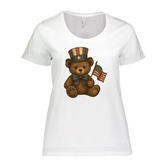 Inktastic Patriotic Teddy Bear Vintage American Flag Hat Women's Plus Size T-Shirt