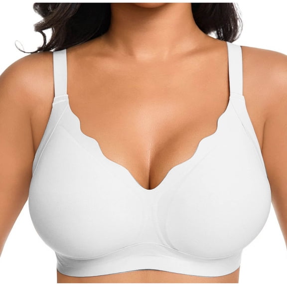 Xdegoge Wirefree Comfort Bra for Women Seamless Smoothing Bralette with Scalloped Edges Lightly Lined Molded Cup Everyday Invisible Bra for T-Shirt and Low Cut Tops