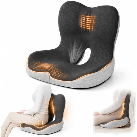 Car Seat Cushion for Tailbone Pain Relief Ergonomic Memory Foam L-Shaped Integrated Seat Cushions for Office Chair Car Non-Slip Removable Washable Cover