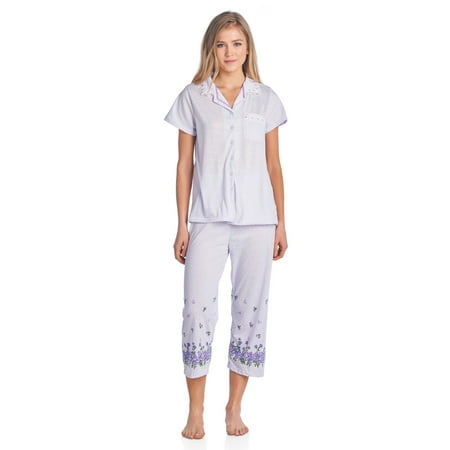 

Casual Nights Lace Trim Women s Short Sleeve Capri Pajama Set