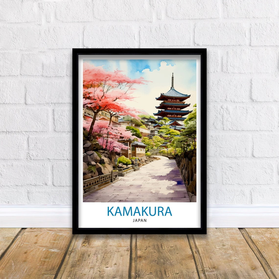 Kamakura Japan Travel Print, Temple & Bamboo Garden Wall Art, Poster Only