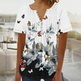 thumbnail image 2 of ICHUANYI Women's Pleated T Shirt Summer Top Casual Short Sleeve Print Button V Neck Basic Shirts Tunic Tops New Style, 2 of 5