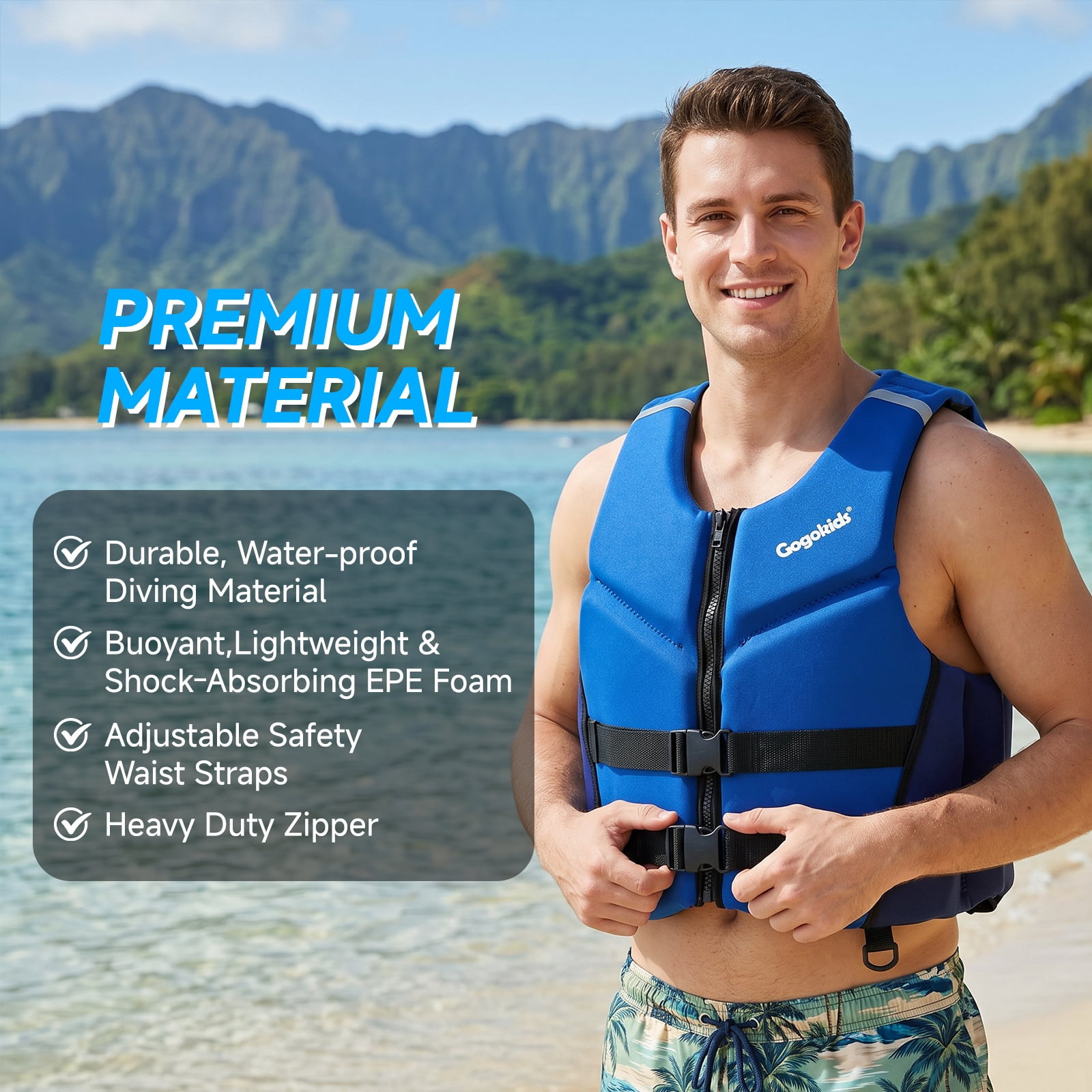 Gogokids Life Jacket Swim Vest for Adult Women men,Foldable Buoyancy Vest with Dual Safety Straps,Float Jacket for Boating,Kayaking,Swimming,Paddle and Fishing
