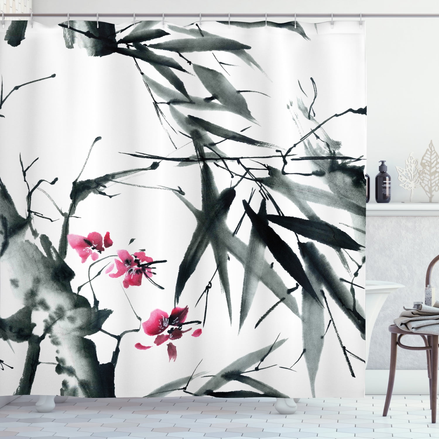 Details about   71" Plum blossom orchid bamboo chrysanthemum shower curtain Chinese style decor 