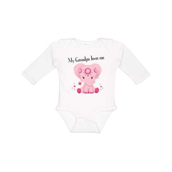 Inktastic Aditi My Grandpa Loves Me Pink Elephant Beautiful Girls Long Sleeve Baby Bodysuit