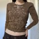 thumbnail image 2 of Jersey de cuello redondo con estampado informal gótico para mujer, blusa ajustada de manga larga, camisetas Pompotops gfhjh19997, 2 of 5