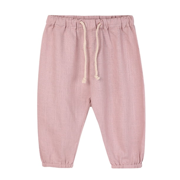 Odeerbi 1-10 Años Niños Niñas Verano Lino Pantalones Casual Elástico Cintura Transpirable Cropped Pantalones