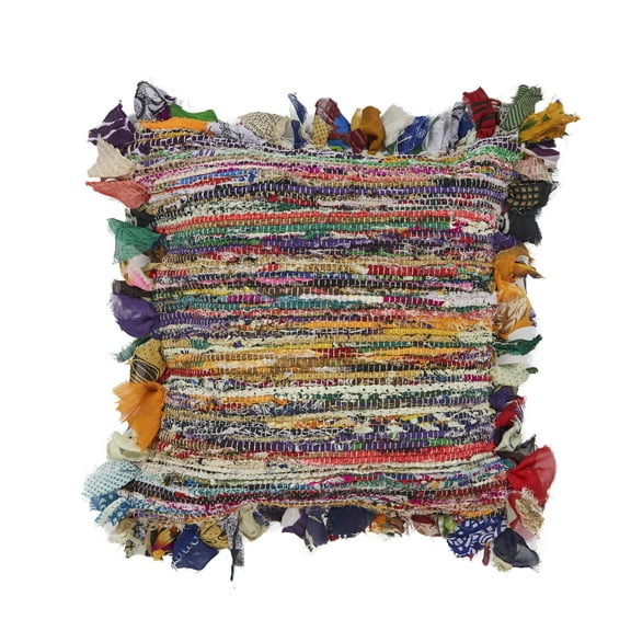 LR Home Nomad 26" x 26" Rainbow Striped Fringed Adult Decorative Throw Pillow