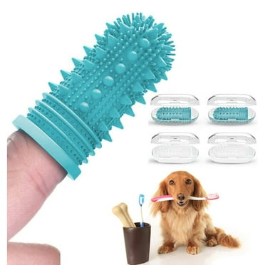 Dog Toothbrush Kit (4-Pack) Enhanced Version 360º Full Surround Soft Bristle Fingerbrush for Easy Cleaning Tongue and Teeth Cleaner Plaque Remover, Dental Care for Puppies, Cats and Most Pets