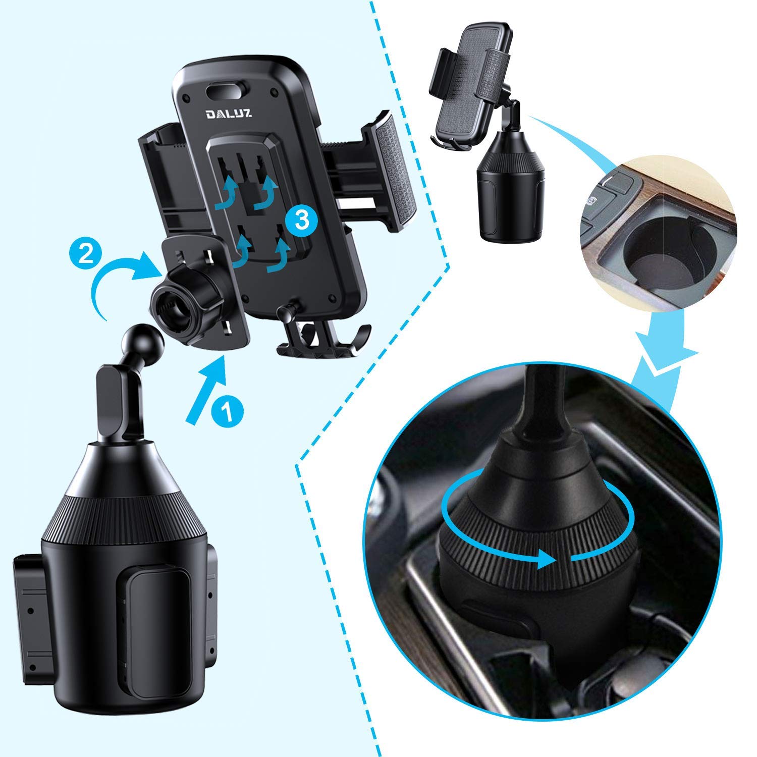 Cup Holder Phone Mount for Car Universal Adjustable Car Mount for iPhone 11 Pro Max/11 Pro/11/Xs/Max/X/XR/8/8/7/6 Plus,Note 10/Note 10+/Note 9/ S10+/ S10/ S9/ S9+/ S8 - image 4 of 6