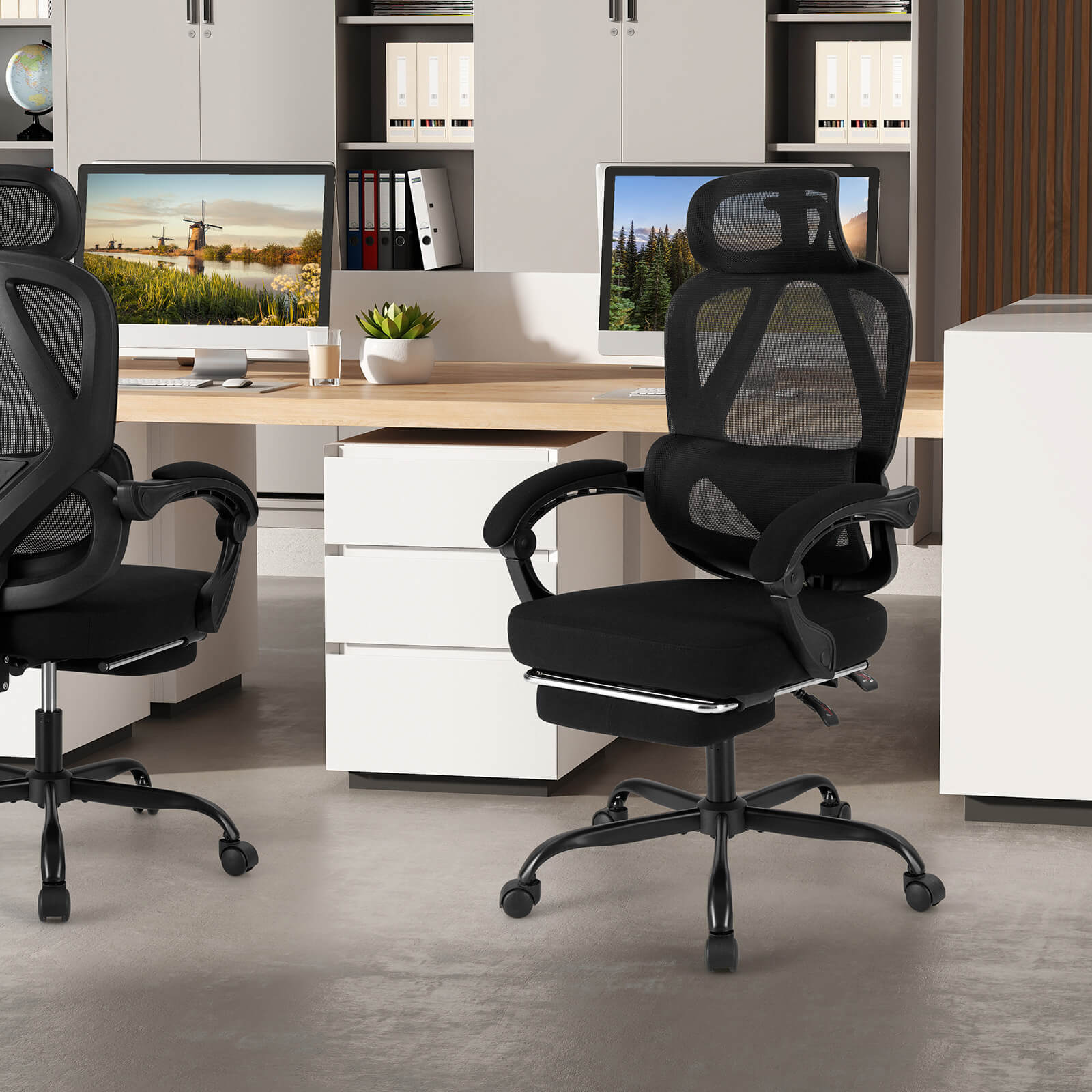 Costway Ergonomic Office Chair with Retractable Footrest & 135° Stepless Tilting Backrest
