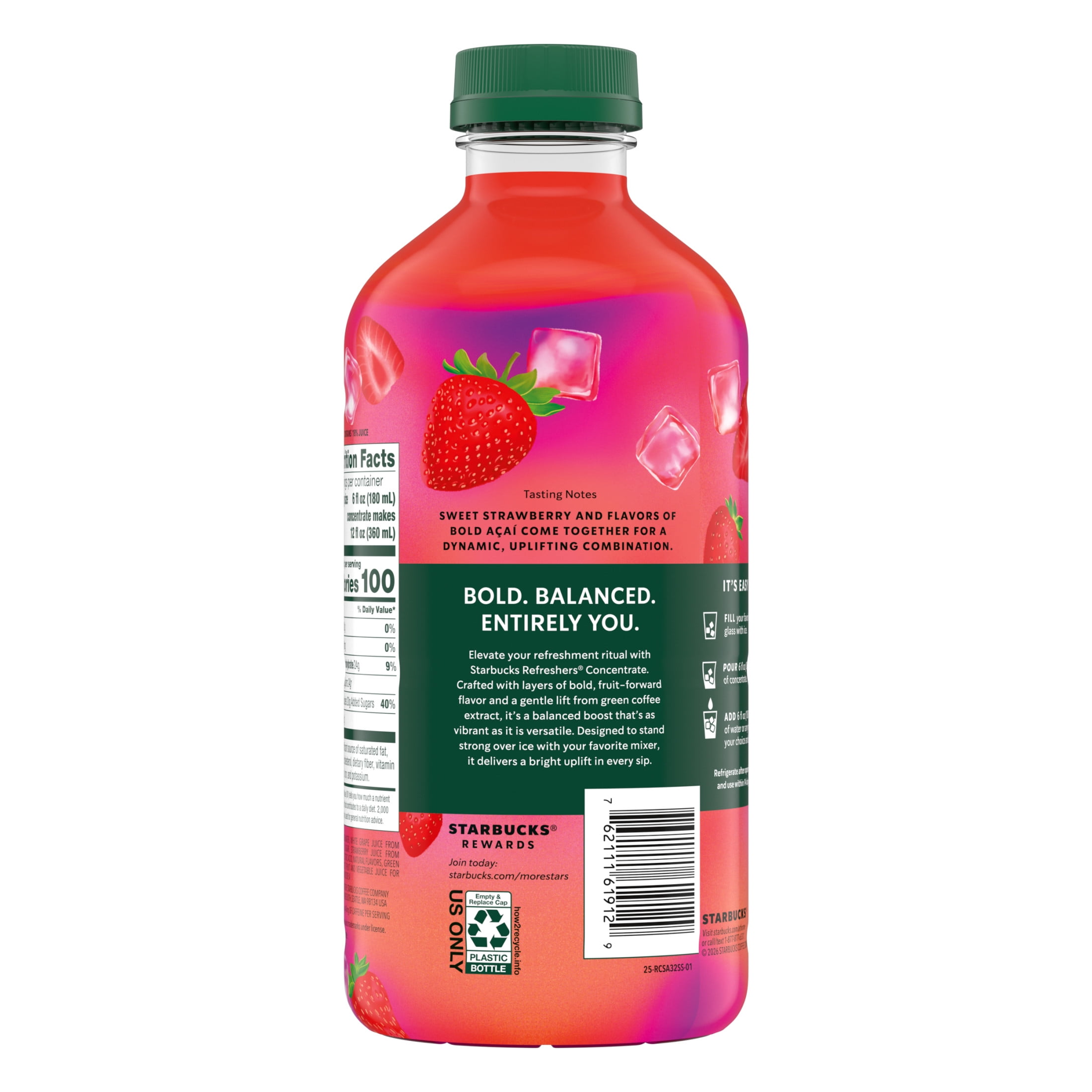 Starbucks Refreshers Concentrate Strawberry Acai, Refreshing Drink, Cold Drinks  32 fl oz