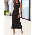 thumbnail image 5 of Merokeety Summer Maxi Dress for Women Crewneck Floral Bodycon Mesh Cocktail Formal Party Dresses Black l, 5 of 6