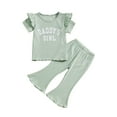 thumbnail image 2 of hengsof Girls' Fashionable Bell Pants Suit, Toddler's Sweet Ruffled Short Sleeve Round Neck Top Wide Leg Bell Pants Two Piece Summer Suit, 2 of 8