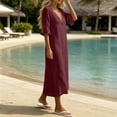 thumbnail image 4 of Ayolanni Flutter Sleeve Summer Dresses for Women 2026 Short Sleeve Cotton Solid V-Neck Maxi A-Line Dress Casual Elegant Flare Vacation Hollow Out Sundress Red XXXL, 4 of 7