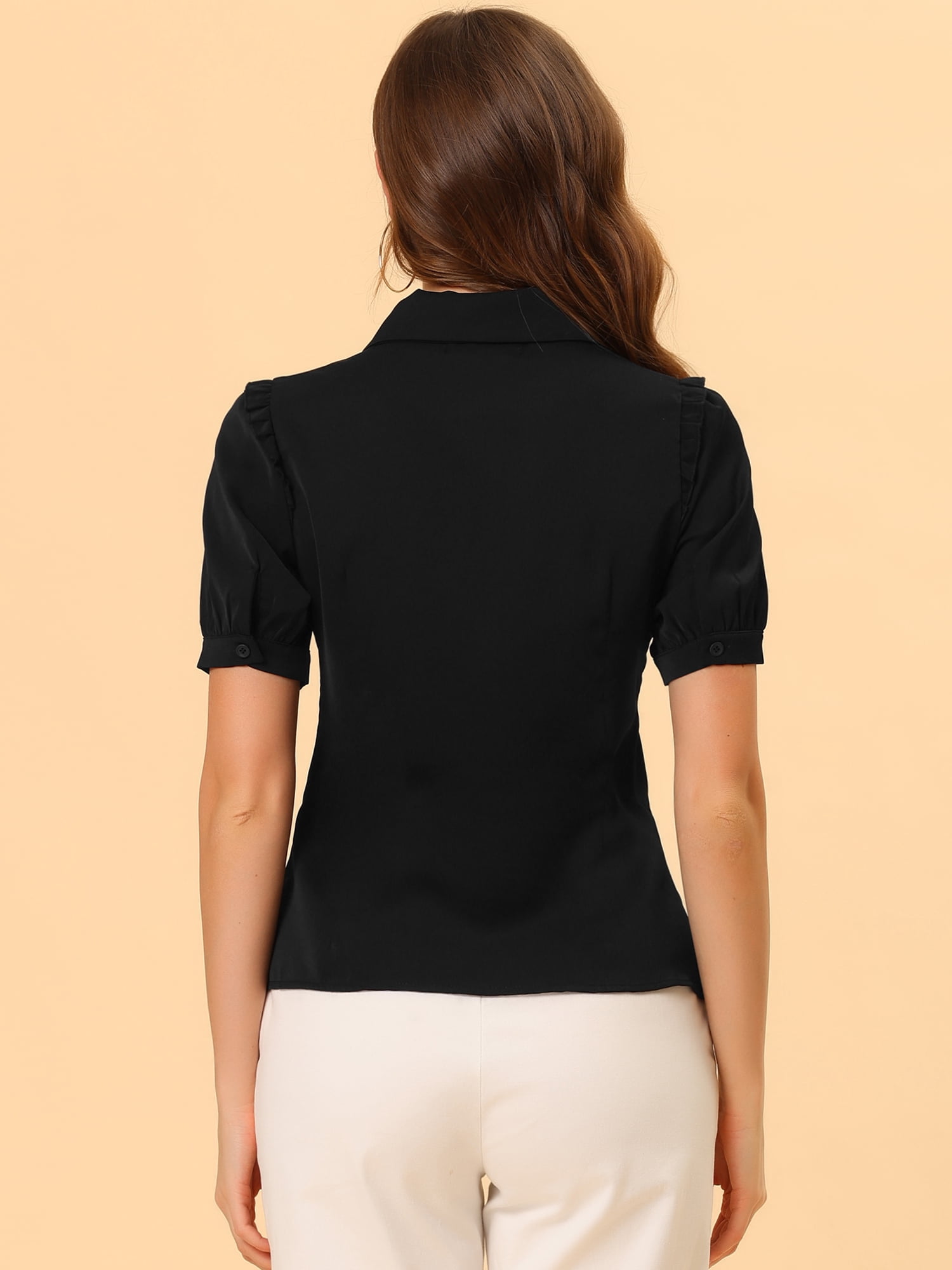 DARING DIVA Women's Peter Pan Collar Short Sleeve Button Front Shirts XS Black