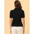 thumbnail image 3 of DARING DIVA Women's Peter Pan Collar Short Sleeve Button Front Shirts L Black, 3 of 6