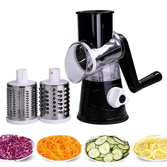 FIXPARTS Rotary Cheese Grater Hand Crank,Cheese Shredder Hand Crank,3 Interchangeable Blades,Black