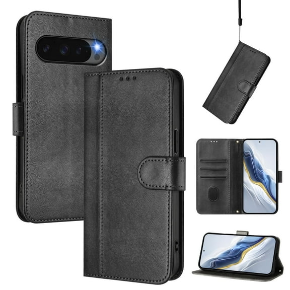 Allytechgroup Case for Google Pixel 10 Pro XL with Credit Card Slot, RFID Blocking PU Leather Wallet Stand Case with Lanyard Shockproof and Anti-Scratch Cover for Google Pixel 10 Pro XL, Black