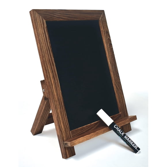 Better Office Products Framed Tabletop Chalkboard Sign, 9.5" x 14", Rustic Wood Frame, Small Magnetic Chalkboard, Built-in Ledge and Folding Stand, O