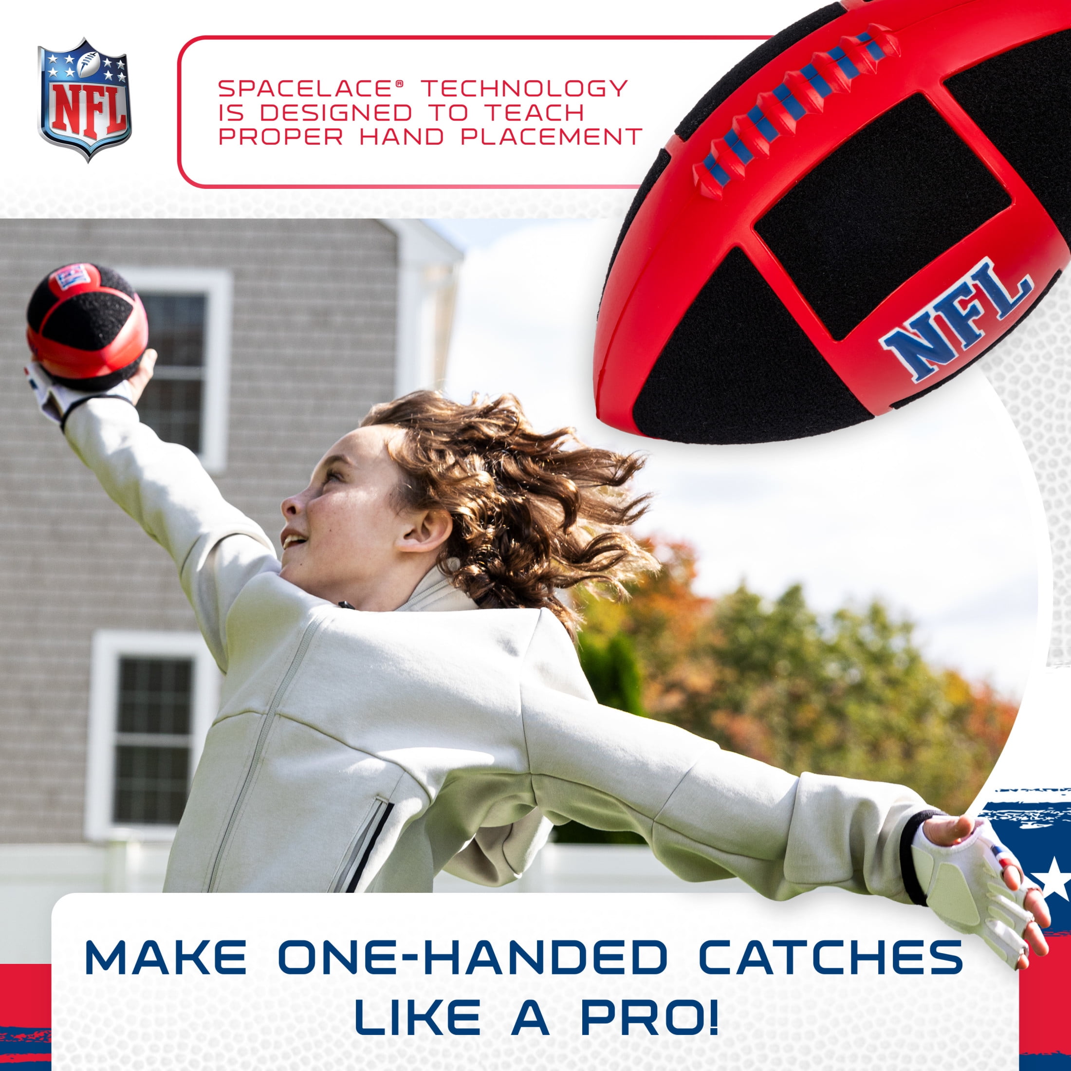 Franklin Sports NFL Kids Football + Receiver Glove Set - NFL Sticky Fingers Easy Catch Junior Ball+ Gloves - Foam Football with Self-Stick Cover