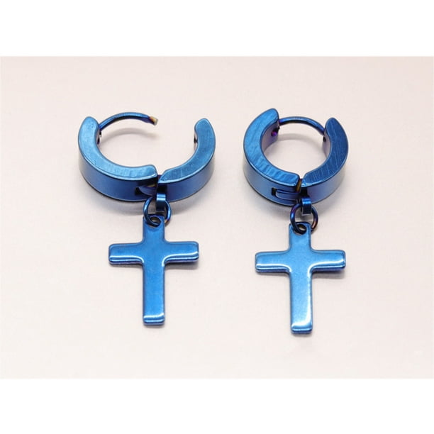 3 Pairs of Cross Earrings Dangle Hinged Men Earrings Stainless Steel Cross hoop Earrings for Men and Women Silver Gold Black