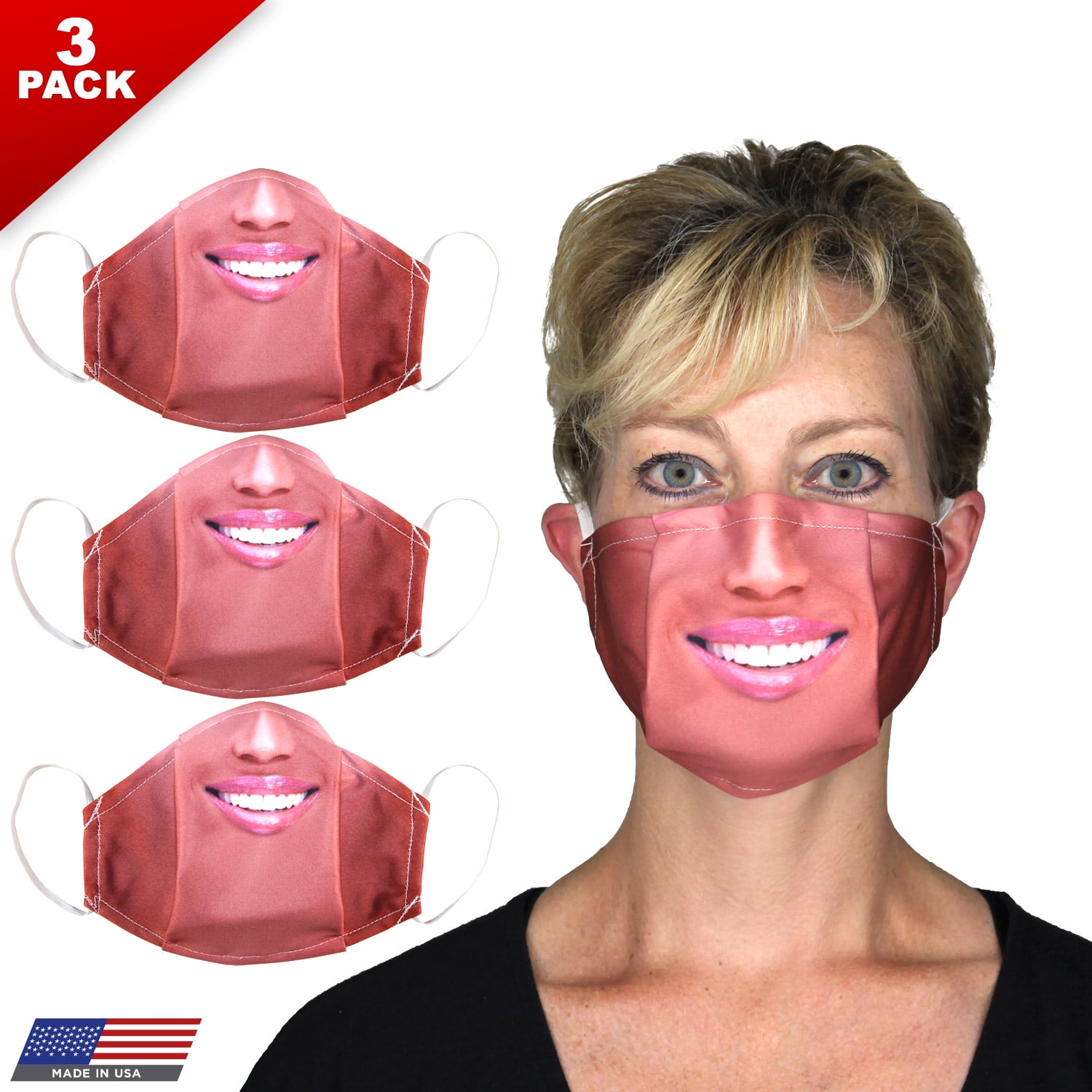 Pack of 3, Printed Fabric Face Masks, Double Layer, Particle, Vapor and