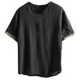 thumbnail image 3 of Momasggi Cotton Linen T Shirts for Men Big and Tall Short Sleeve V Neck Shirt Summer Casual Tshirts Lightweight Breathable Daily Tops Black 2XL, 3 of 9