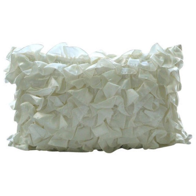 The HomeCentric Ivory Lumbar Pillow Cover, Vintage Style Ruffles Shabby Chic Lumbar Pillow Cover, Pack of 2, 12"x24" (30x60 cm) Pillow Cover Rectangle Satin Lumbar Pillow Cover - Vintage Glam Ruffles