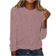 thumbnail image 1 of Lenpel T-Shirts pour Femmes Mode Automne Manches Longues Col Rond Rayé Tee Basique Hauts Blouses Décontractées Amples (Rose, TG), 1 of 4