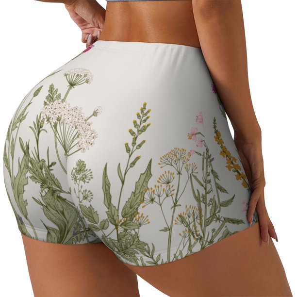 Fotbe Herbs and Wildflowers Shorts Sin Costuras – Shorts Deportivos de Cintura Alta para Mujer, Elásticos para Gimnasio, Yoga, Running o Ciclismo-X-Large