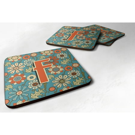 

Carolines Treasures CJ2012-FFC Letter F Flowers Retro Blue Foam Coaster Set of 4 3 1/2 x 3 1/2 multicolor