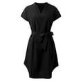 thumbnail image 3 of Women Casual Solid Dress Short Sleeve V Neck Dress Casual Loose Dress Summer Dress Women Casual Knee Length Dresses Summer Dress Neck Ruffle Summer Dress Summer Dresses plus Size Fall Casual Dresses, 3 of 6