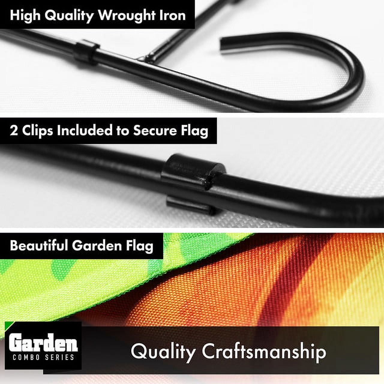 G128 2Sets: 36"x16" Garden Flag Stand Black & 12"x18" Garden Flag Happy Thanksgiving Pumpkin