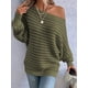 thumbnail image 5 of Suéteres de Otoño para Mujer, Hombros Descubiertos, Mangas Murciélago, Tops de Punto Texturizados, Suéter Extragrande de un Solo Hombro. Verde L, 5 of 10