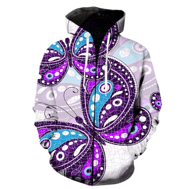 Fashion Men's 3D Print Zipper Hoodeds Sweatshirt Cartoon butterfly pattern Hoodie Fall Spring Casual Hooded Pullover