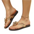 thumbnail image 3 of CIENVNSTG Sparkly Flower Flat Thong Flip Flops for Women Open Toe Low Heel Slip on Sandals for Summer Beach Travel Outdoor Wear Gold 37, 3 of 5