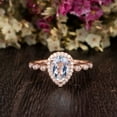 thumbnail image 2 of Gold Plated Solid Silver Wedding Ring Pear Cut Natural Aquamarine Engagement Ring Moissanite Accented Halo Ring, 2 of 5